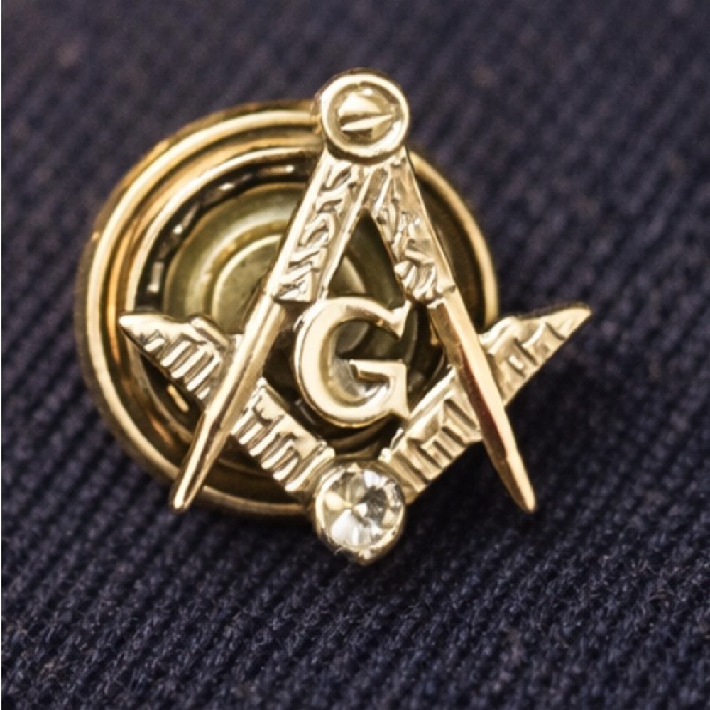 10K Gold Masonic Lapel Pin Square & Compasses “G” Freemason Tie Tack